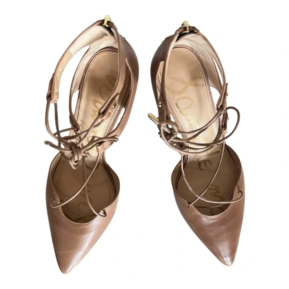 Sam Edelman | Taylor Lace Up‎ Pointy Nude Beige Heels 7.5